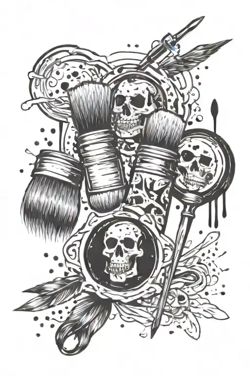  three artistic brushes and splashes of paint. tattoo design idea