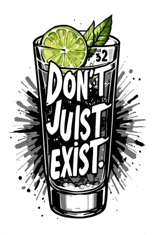 "#rule32" "Don’t just exist" tequila shot glass lime tattoo design idea