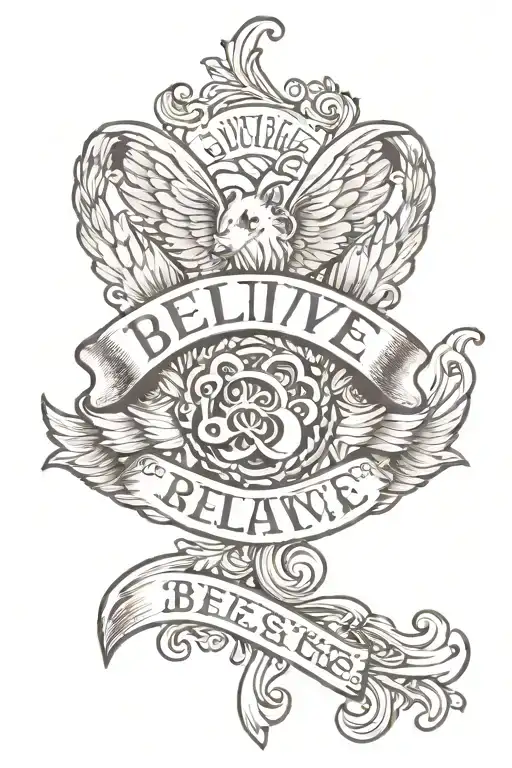 infinity symbol, dog paw print, baby angel wings, word believe and hope tattoo design idea