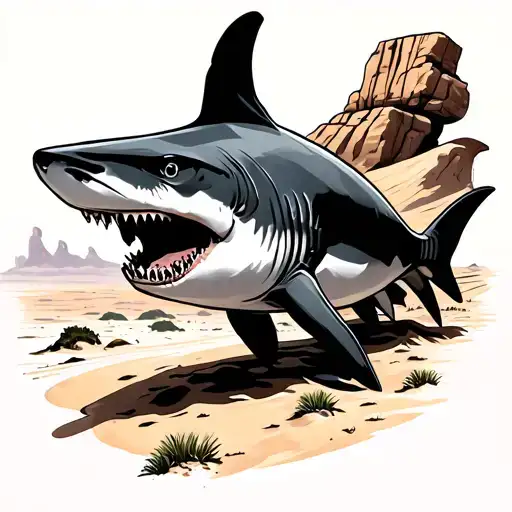sand shark in desert landscape tattoo design idea
