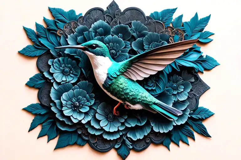 floral lace with hummingbird flying tattoo design idea