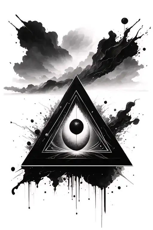 "Solvm our" creates an illustration in black and white, on a white -unstructured background - in the center, draws a large equilateral triangle tattoo design idea