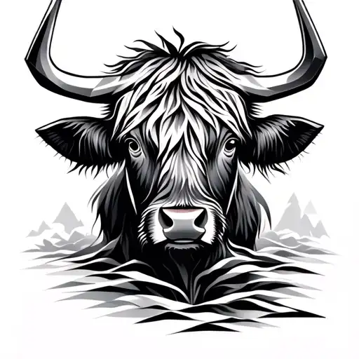 Geometric highland cow tattoo design idea
