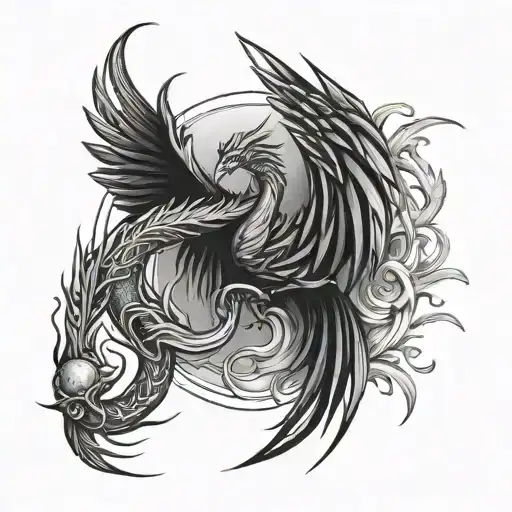 phoenix and Scorpio fine line tattoo tattoo design idea