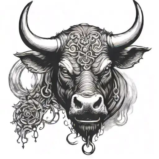 Angry Bull with ring in nose   tattoo design idea