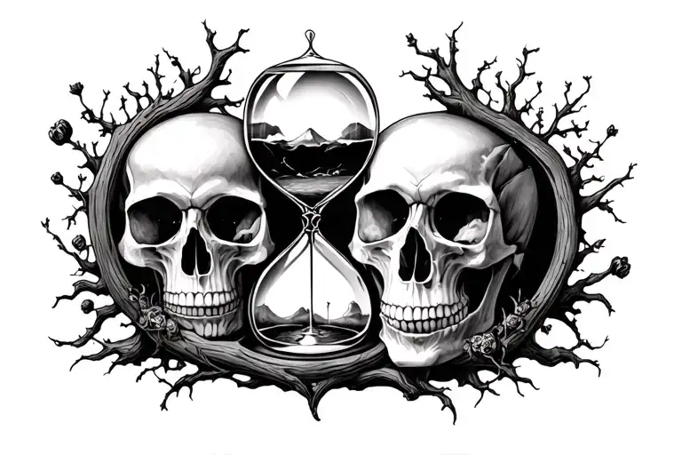 skull hourglass tree of life memento mori memento vivere carpe diem tattoo design idea