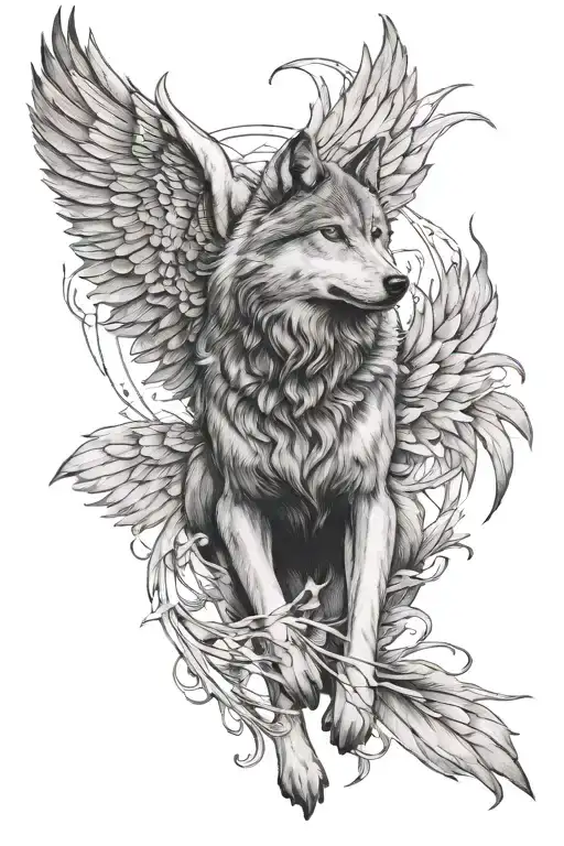 wolf witg wings tattoo design idea