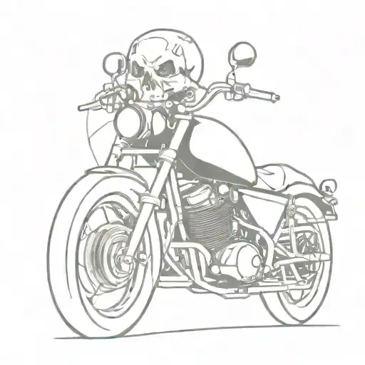 A sleek motorcycle merging with a skull, symbolizing the dangerous thrill of the open road tattoo design idea