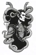Loki with snakes wrapped tattoo design idea