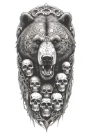 bear face and skulls surrounded tattoo design idea