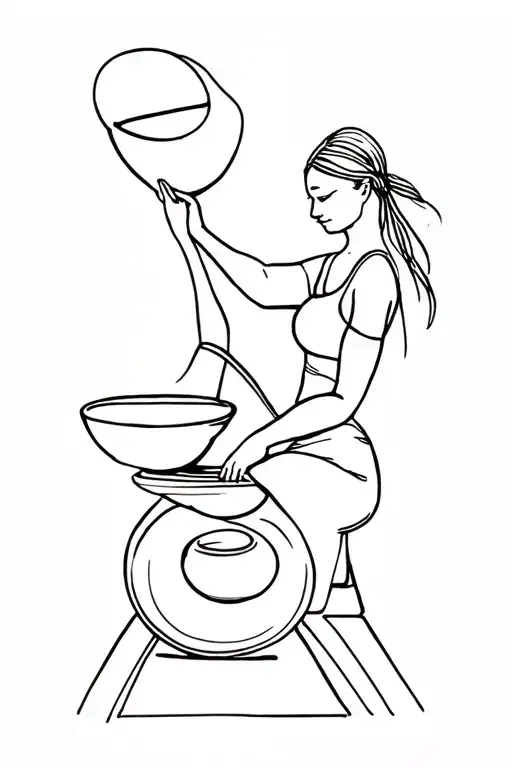 woman throwing a bowl at a pottery wheel in the style of a picasso sketch tattoo design idea