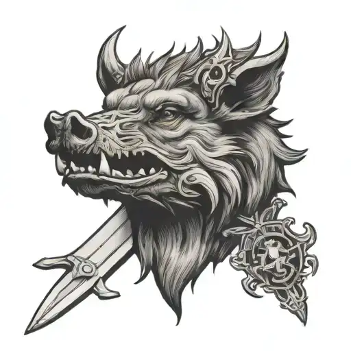 boar head and st michaels sword tattoo design idea