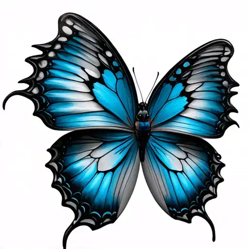blue 3d butterfly flying tattoo design idea
