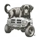 A Labrador retriever driving a Dodge Ram truck, combining your love for dogs and cars in a whimsical design tattoo design idea