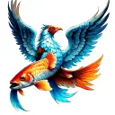 fore left arm, phoenix, angel, fish scales tattoo design idea