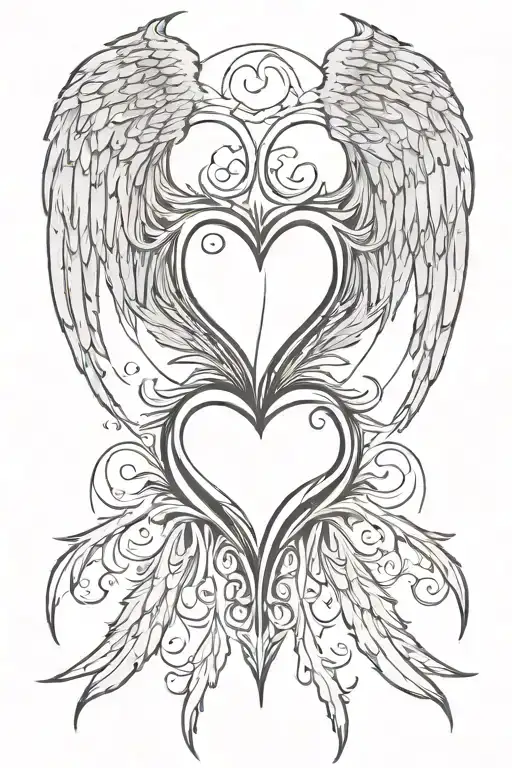 Gothic back tattoo with heart and wings with wisps. tattoo design idea
