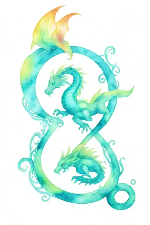 Libra J dragon, Leo Z dragon, intertwined hearts tattoo design idea