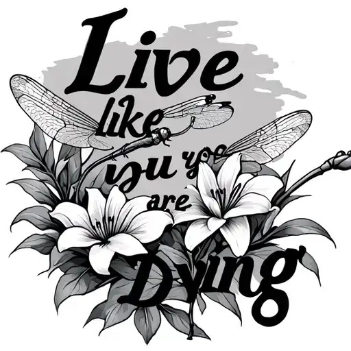 "Live like you are dying" dragonfly and lillies tattoo design idea