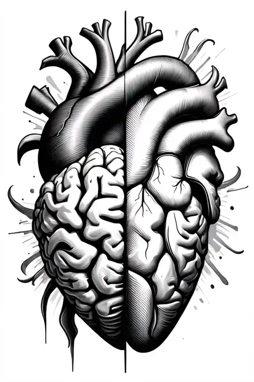 Half heart half brain half tattoo design idea