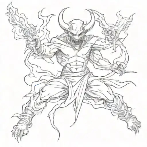 devil being killed by god tattoo design idea