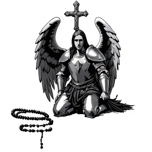 Armour of God Rosary Beads kneeling knight angel wings shoulder armour tattoo design idea