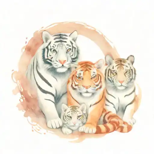 3 Cats two Tigers and one Tiger with white tattoo design idea