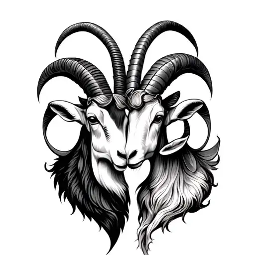 Capricorn goat And Aries ram in love tattoo design idea