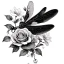 gothic style small dragonfly perched roses and cherry blossoms  tattoo design idea