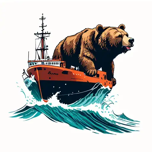 United States Coast Guard Cutter Buoy Tender and a Kodiak bear in the bearing sea. tattoo design idea