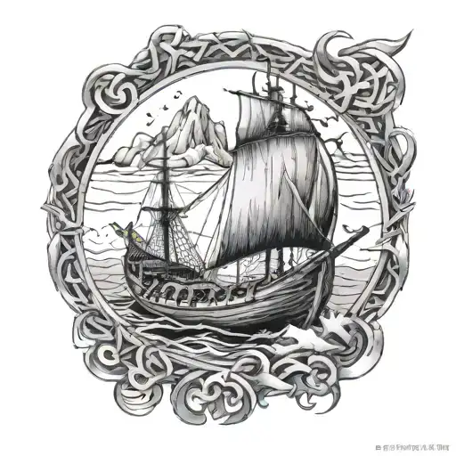 vikings and runes boats tattoo design idea