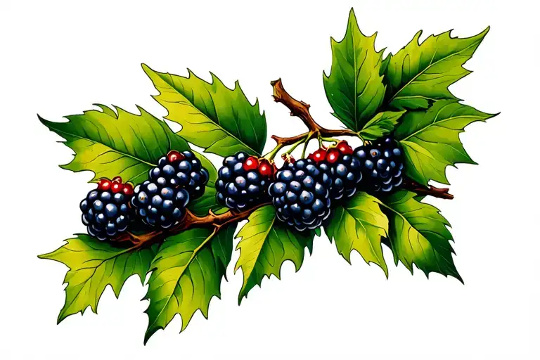 tree branch with blackberries intertwined tattoo design idea