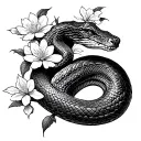 king cobra wrapped in a blossom tree  tattoo design idea