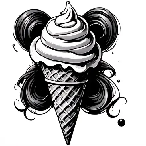 ice cream cone with erica tattoo design idea