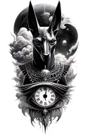 Space With Cosmic Dust Clouds, Anubis with clock in galexy And All Seeing Eye Tattoo tattoo design idea