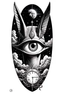 Space With Cosmic Dust Clouds, Anubis with clock in galexy And All Seeing Eye Tattoo tattoo design idea