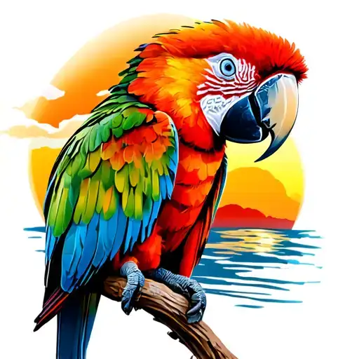 scarlet macaw watching sunset in Brazil tattoo design idea