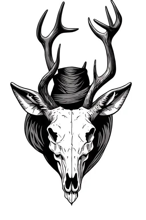 stag skull with western background patterns tattoo design idea