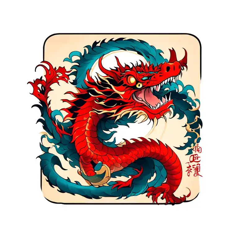 generate a new forearm tattoo design featuring:A red Eastern-style dragon wrapping around the forearm,An eyeball tat tattoo design idea