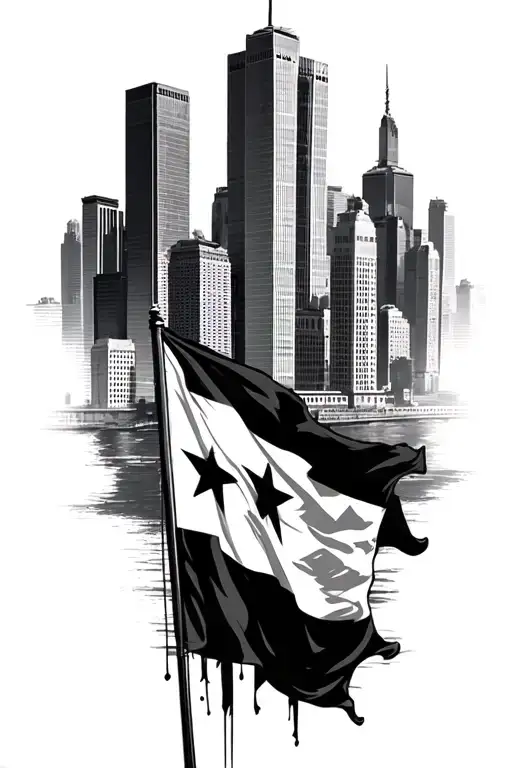 chicago skyline with chicago flag tattoo design idea