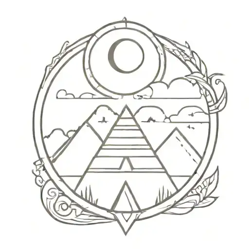 mexican aztec pyramid with solar eclipse moon tattoo design idea