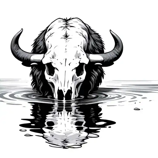 bison skull drinking water with inverted reflection tattoo design idea