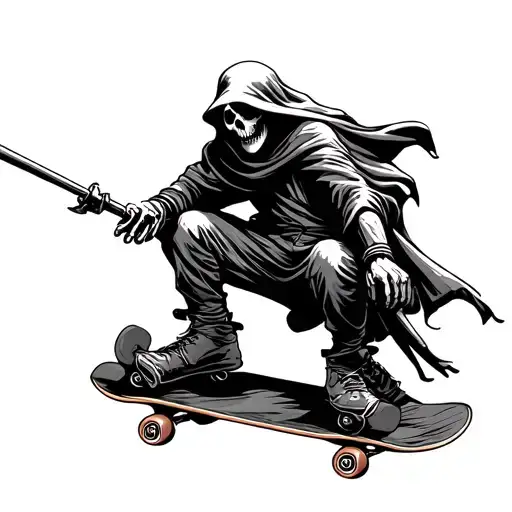 grim reaper skateboarding tattoo design idea