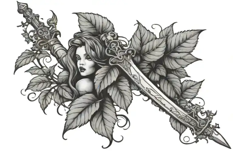poison ivy plant intertwined with a sword  tattoo design idea