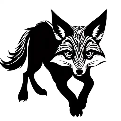 fox in stalking position, with fine and fluid lines that give a feeling of spiritual movement tattoo design idea