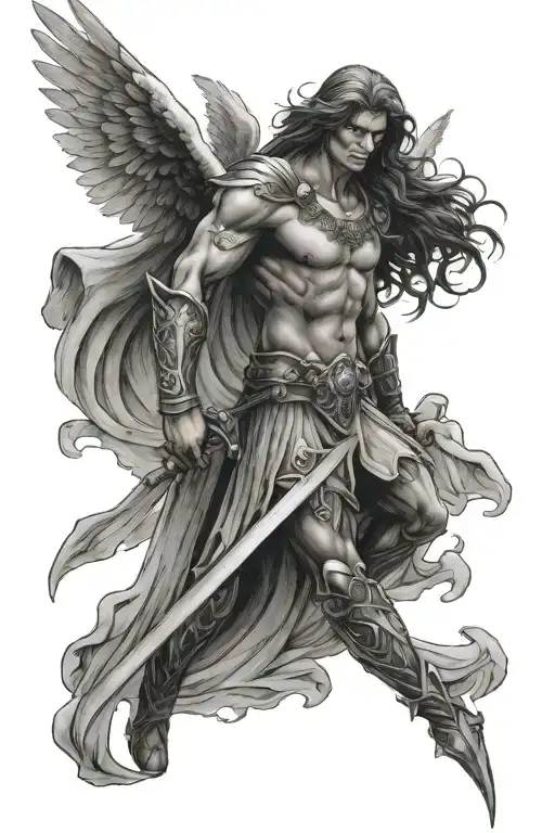 angel warrior standing tattoo design idea