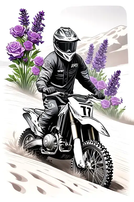 oregon sand dunes, motorcross using crf250r, three helmets, roses and lavender, space theme tattoo design idea