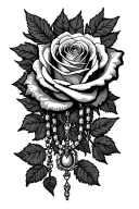 rose and rosary necklace tattoo design idea