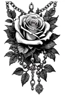 rose and rosary necklace tattoo design idea