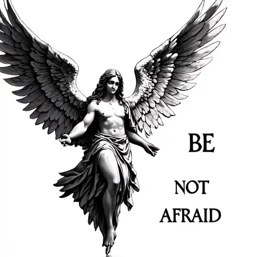 biblically accurate seraphim saying "be not afraid" tattoo design idea