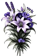 bouquet of lillies, lavender, and violets tattoo design idea